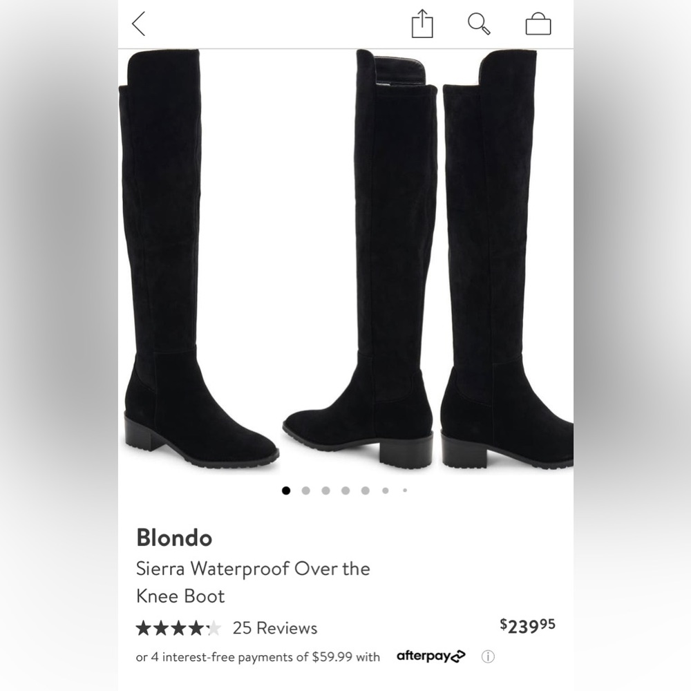 Black, Waterproof, Knee high boots.